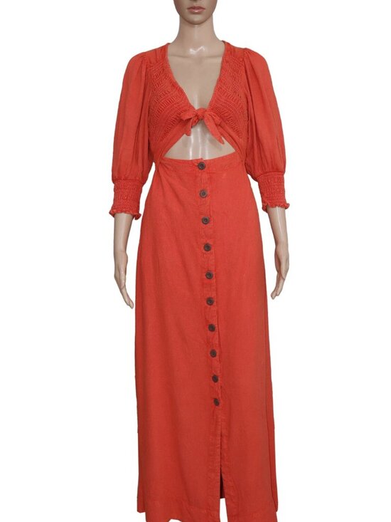 Free People Dresses & Skirts - Free People String Of Hearts Maxi Dress Smocked V Neck Buttondown Cutout Small S